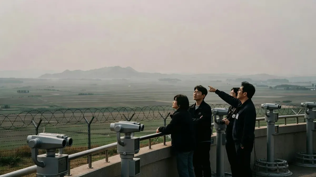 Private group at the Dora Observatory looking toward North Korea on a seoul private tours DMZ day trip in Seoul, South Korea