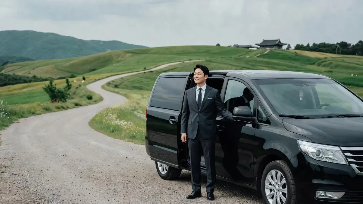 A comfortable private minivan waiting for passengers on a Seoul private car charter with driver in Seoul, South Korea