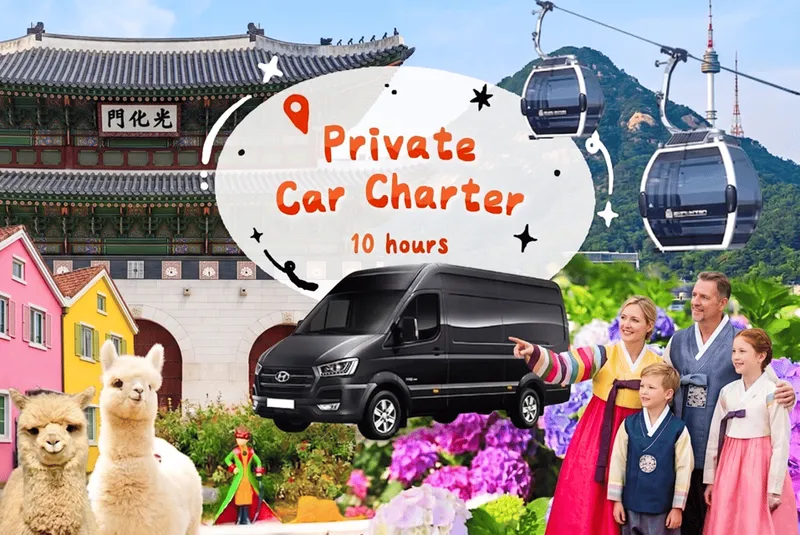 Private minivan and driver waiting beside travellers for a full-day seoul private tours car charter in Seoul, South Korea